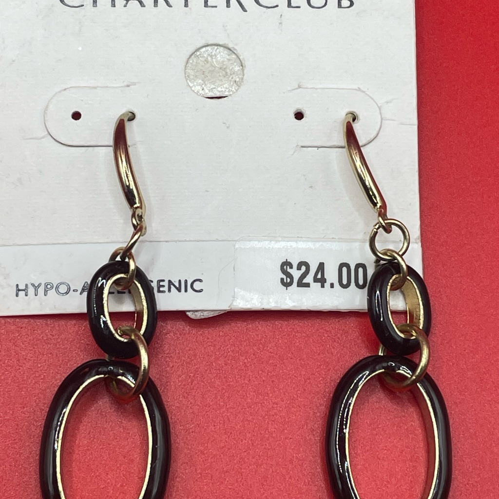 Charter Club Black And Gold Oval Link Earrings 15$